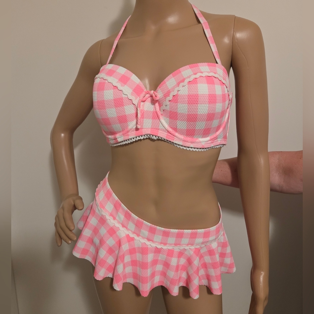 Floozie Frost French Bikini Pink/ White Gingham Print NEW